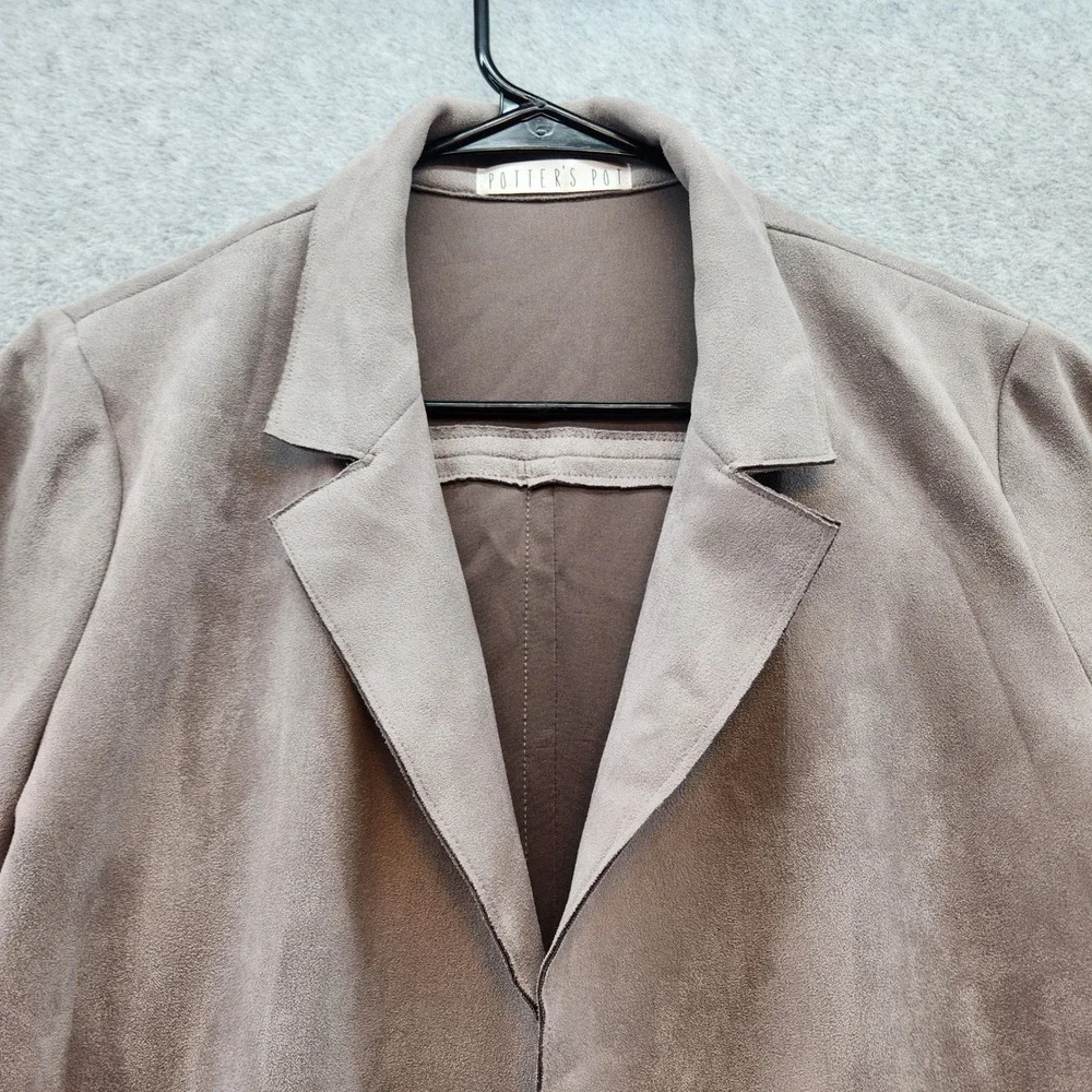 Potter's Pot Womens Open Front Coat Jacket, Drape Lightweight, Gray, Career - Picture 2 of 11